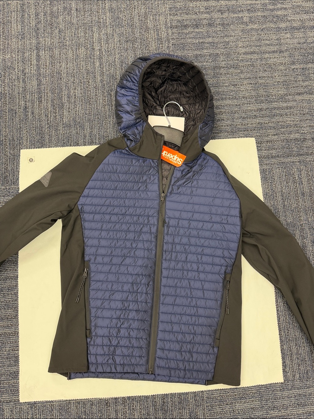 Superdry Navy Quilted Hooded Hybrid Jacket with Black Sleeves